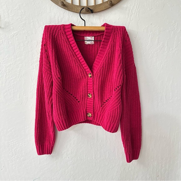Pink Republic Pink Green Cardigan Chunky Button Bundle S M Cable Chenille - Picture 3 of 11